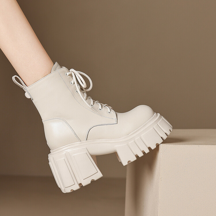 Women's Martin Boots with Chunky Heel and Side Zipper - Image 3