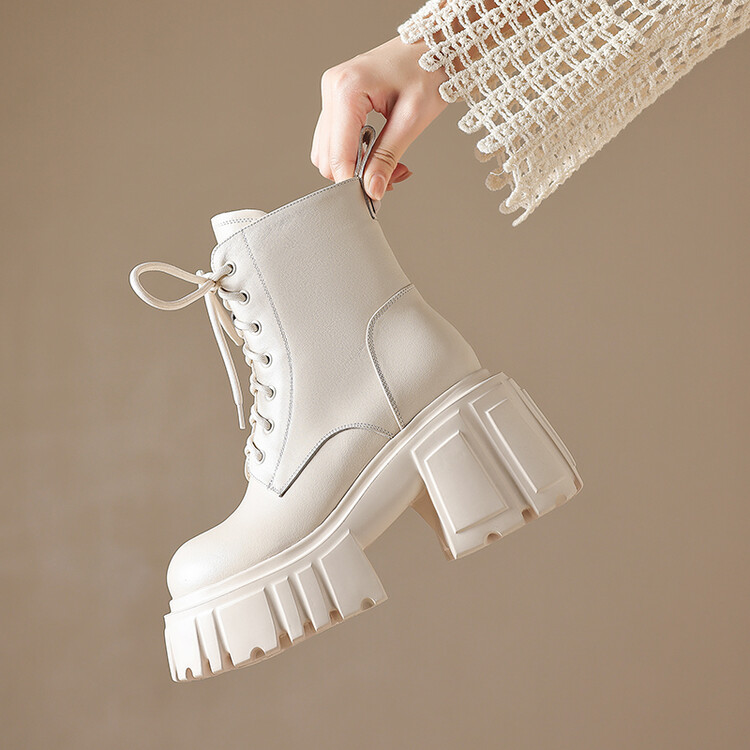 Women's Martin Boots with Chunky Heel and Side Zipper - Image 4
