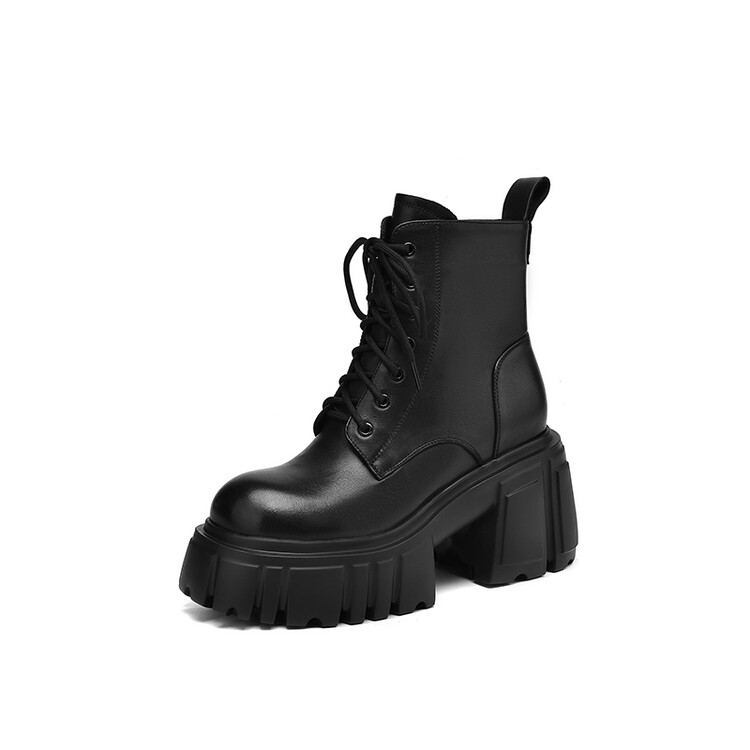 Women's Martin Boots with Chunky Heel and Side Zipper - Image 5