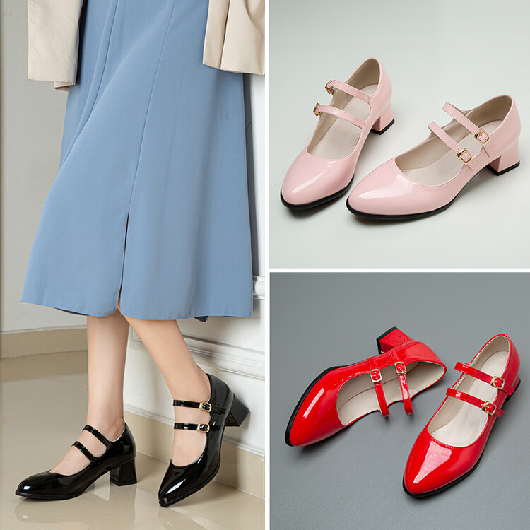 Sweet Mary Jane Flat Shoes with Buckle Strap and Round Toe