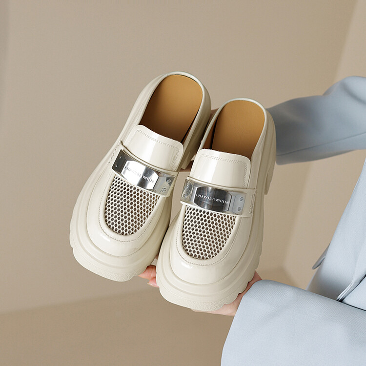Women's Closed Toe High Heel Slippers with Buckle and Cutout Details