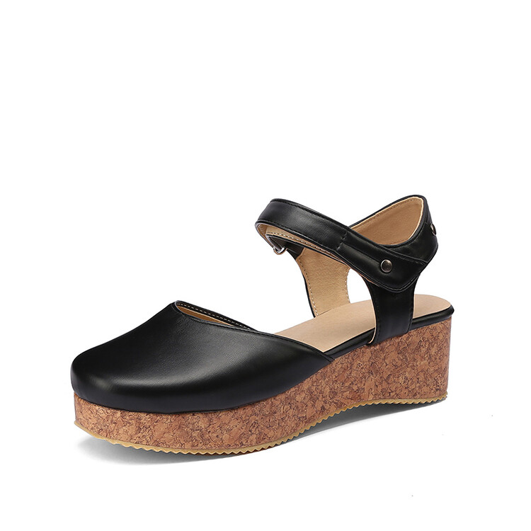 Women's Closed Toe Platform Sandals - PU Upper, Mid Heel, Casual