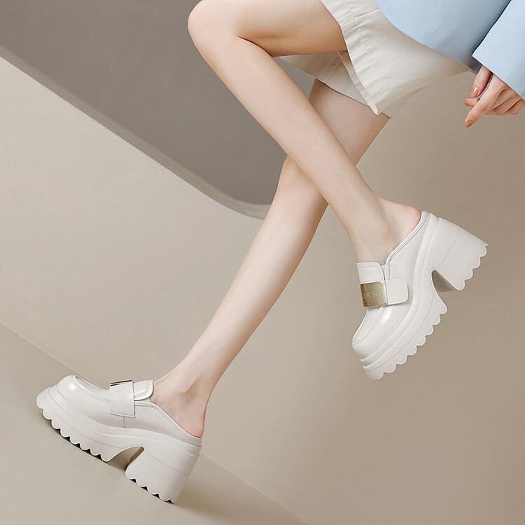 Women's High Heel Platform Mules Slippers in Patent Leather - Image 3