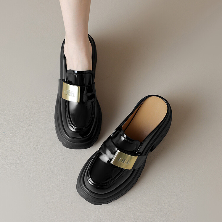 Women's High Heel Platform Mules Slippers in Patent Leather - Image 4