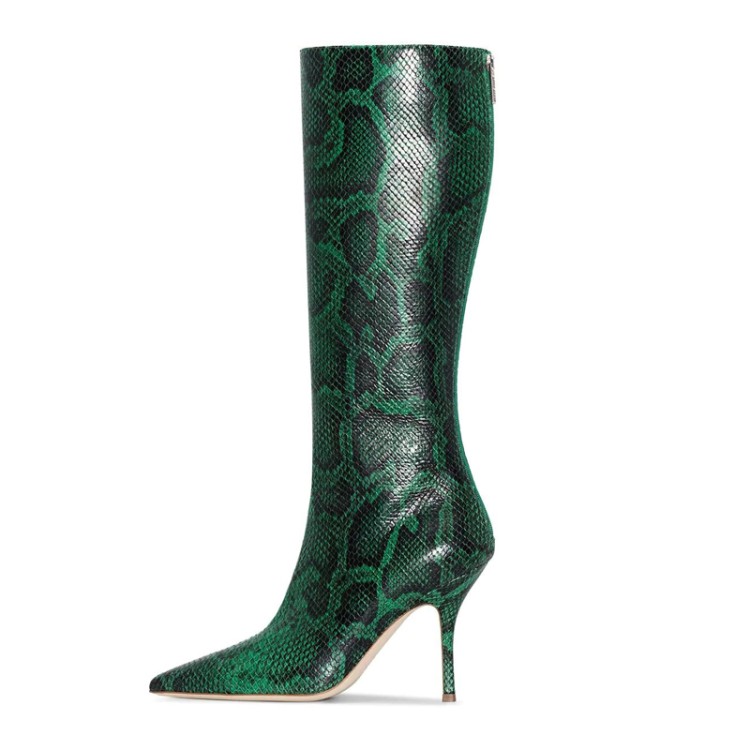 Women's High Heel Pointed Toe Snakeskin Pattern Fashion Boots
