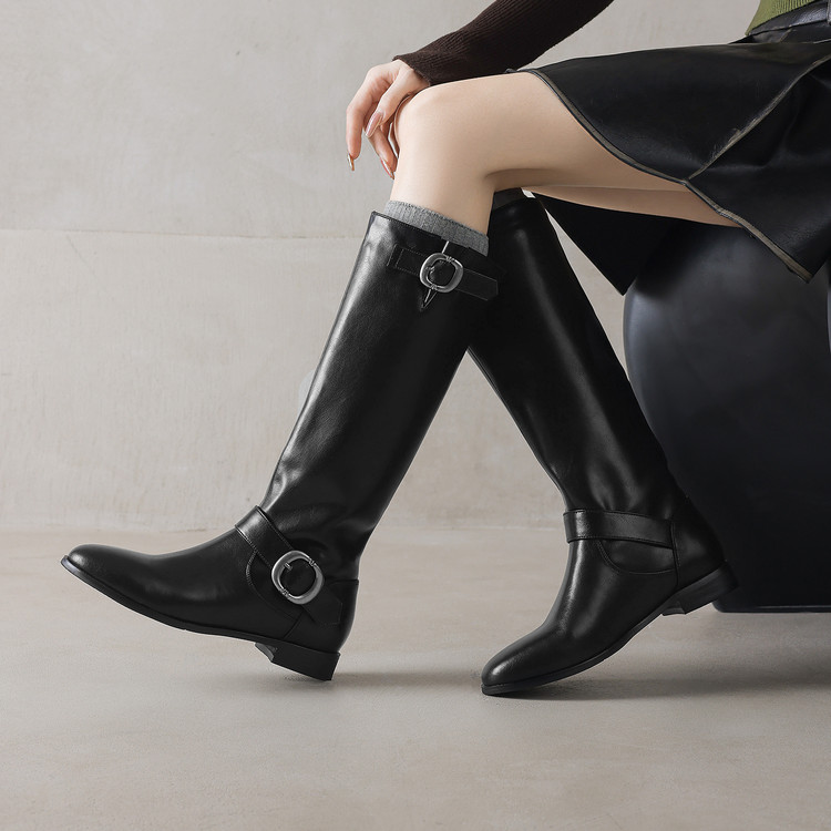 Women's High Shaft Martin Boots Low Chunky Heel Black