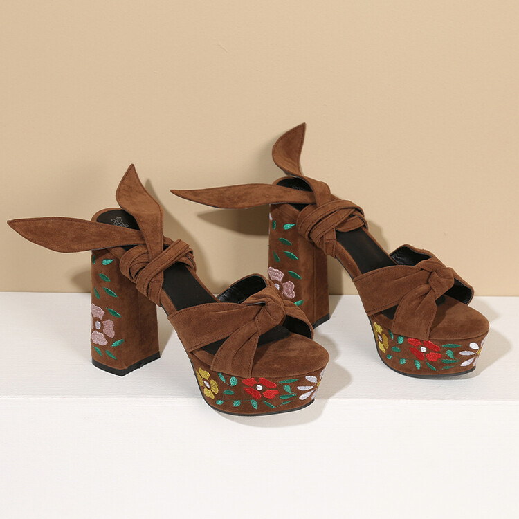 Women's Peep Toe Platform Chunky High Heel Sandals with Buckle