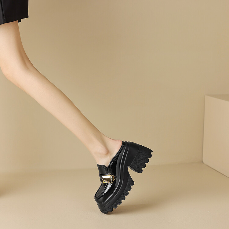 Women's Platform Slippers with Patent Leather Upper and Chunky High Heel - Style a.html